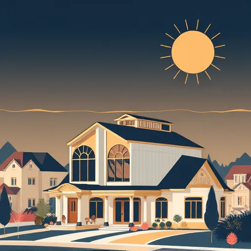 A sleek Art Deco-inspired illustration showcasing a modern, sophisticated home undergoing expansion with elegant geometric additions. The scene features a luxurious, symmetrical extension with tiered, stepped rooftops, stylized arches, and sunburst motifs typical of the Art Deco style. Decorative metallic accents in gold and chrome enhance the structure's opulence, contrasting with lush stylized foliage and a geometric skyline in the background. The illustration depicts a pristine suburban neighborhood where the original house seamlessly blends into the new, upgraded living space, symbolizing progress. Elegant details, such as vintage lanterns, decorative friezes, and sophisticated window patterns, add personality and craftsmanship. The warm color palette of deep navy, rich gold, soft blush pinks, and creamy whites evokes timeless charm and elegance. Stylized sun rays radiate upward in the sky, emphasizing expansion and aspiration. The entire scene combines opulence and innovation through crisp lines and symmetrical shapes, illustrating the transformation of a humble home into a grander, more stylish residence in an inspiring, visually captivating manner.