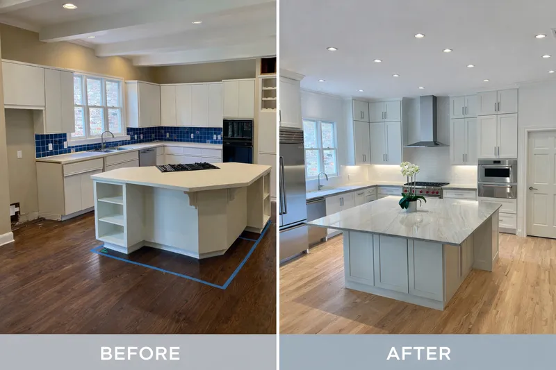 Kitchen before and after, Austin-area remodel by RenovatePros