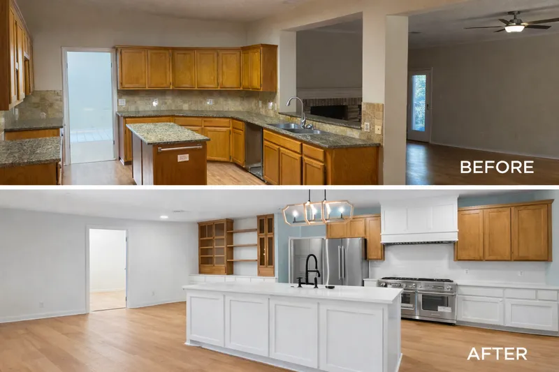 Kitchen before and after, Austin-area remodel by RenovatePros