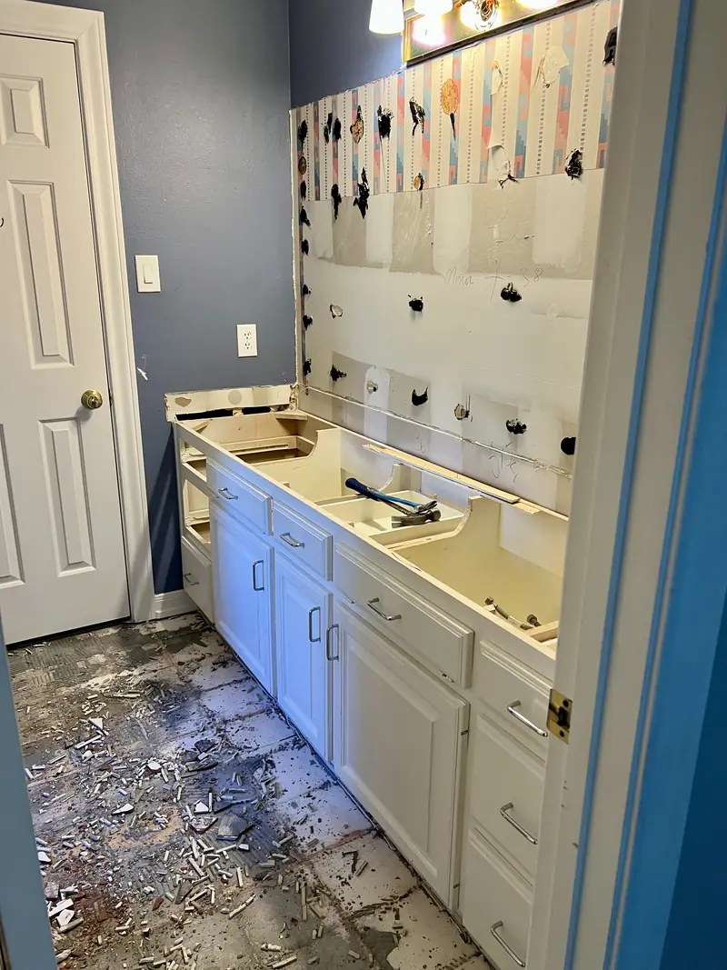 Vanity during the remodel, Rollingwood Remodel (RenovatePros project)